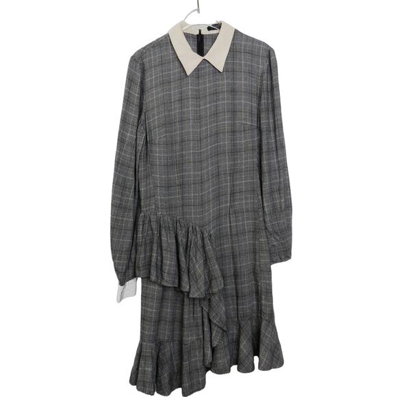 Petersyn Gray Plaid Carter Dress Long Sleeve Collared Dress Size Medium - Picture 2 of 7